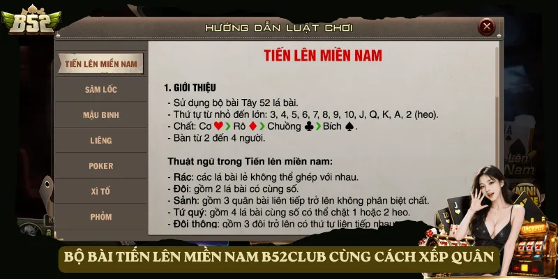 Bộ bài Tiến Lên Miền Nam B52club cùng cách xếp quân
