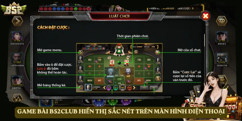 Game bài B52club hiển thị sắc nét trên màn hình điện thoại