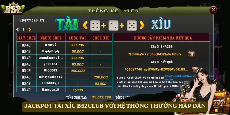 Jackpot tài xỉu B52club với hệ thống thưởng hấp dẫn